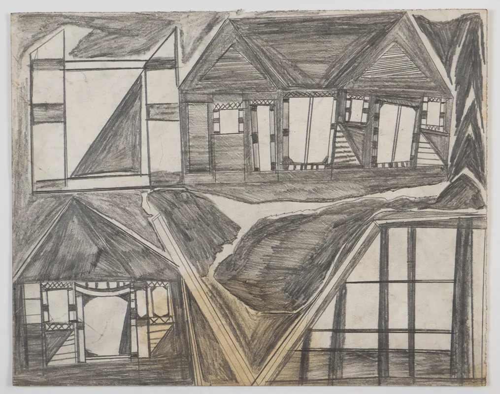 Urban landscape in pencil in a naive style.
