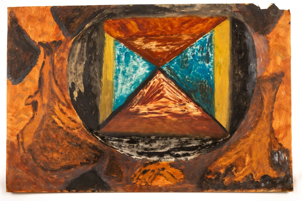 Abstract blue and brown geometric shapes in watercolour. 