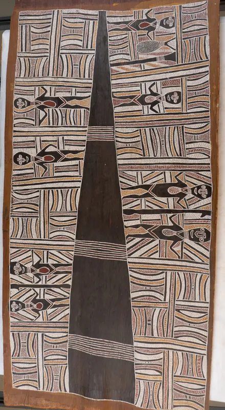Bark painting with human figures.