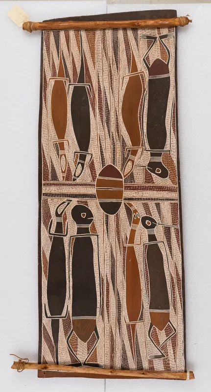 Bark painting with human figures.