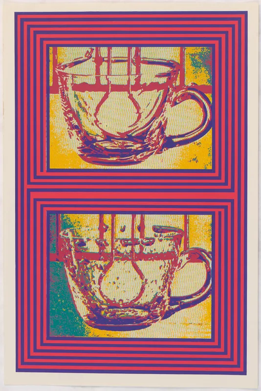 Graphic image of two tea cups being stirred. 