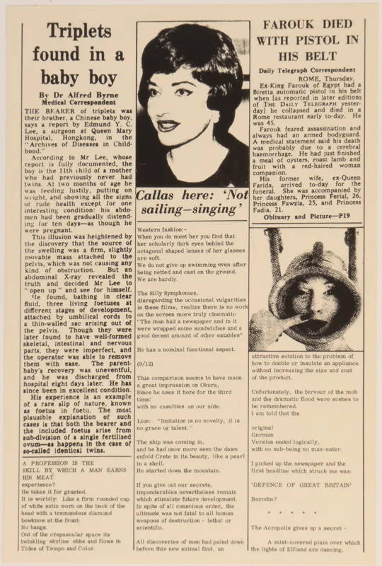 Newspaper excerpt featuring portrait of a woman. 
