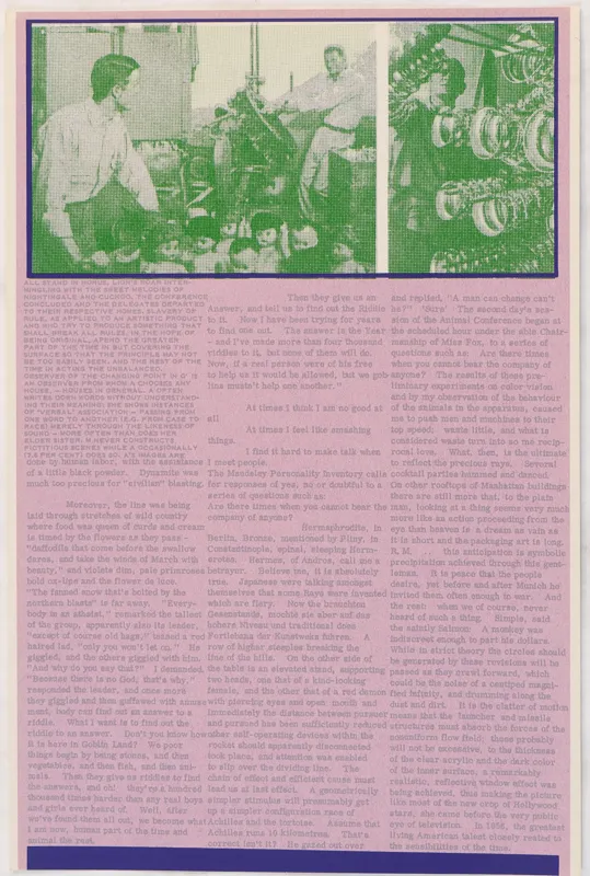 Green image of men in factory above purple text.