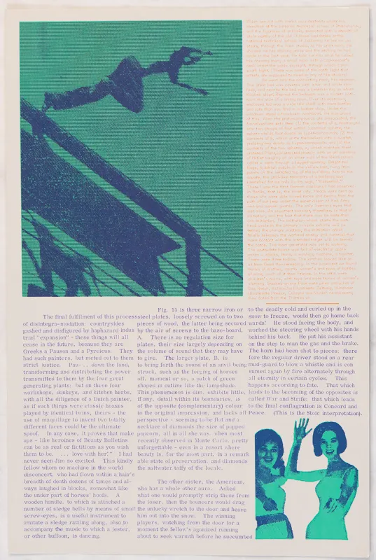 Blue and teal images and text. 