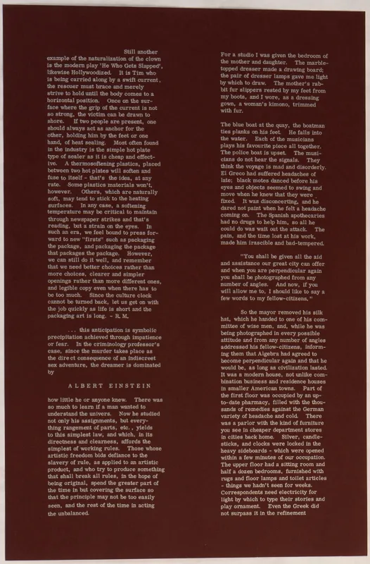 white text on maroon paper.