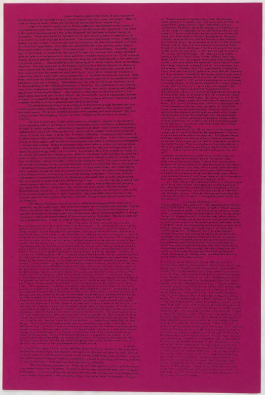 black text on magenta paper.