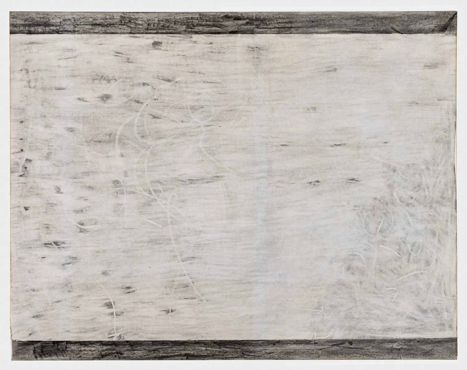 Light horizontal graphite marks across a middle panel which takes up most of the sheet. Darker bands of graphite line the top and bottom.